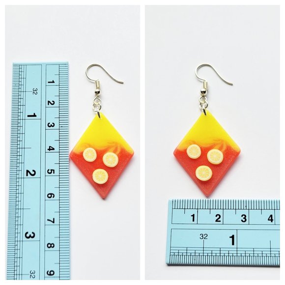 Strawberry Lemonade Earrings Yellow and Pinkish Red Lemon Dangle Earrings - Picture 8 of 10